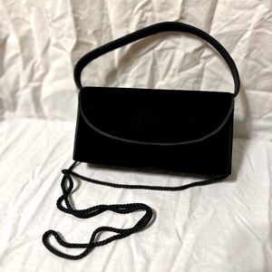 Preston & York purse, black, velvet/velour, satin trim